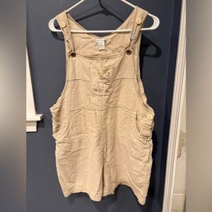 Vintage CA Sport Beige Linen Adjustable Shorts Overalls XL